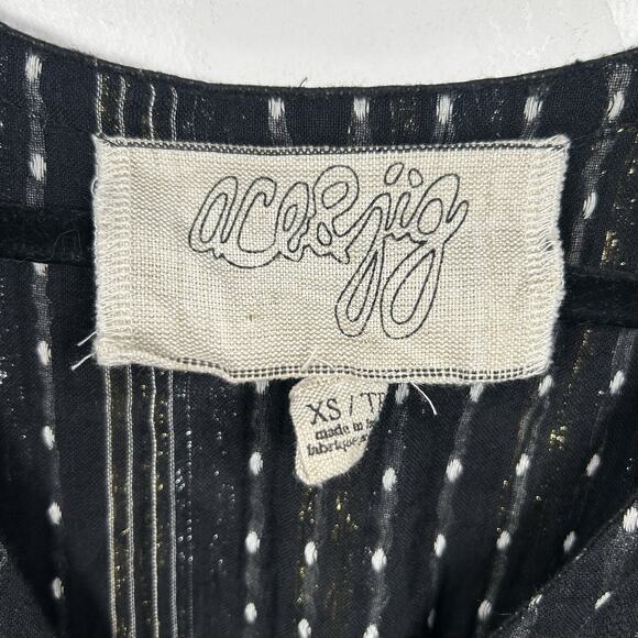 Ace & Jig Metallic Sleeveless V Neck Short A Line Midi Dress Beige Black Size XS - Picture 3 of 7